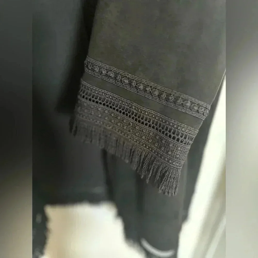 Zara suede fringe boho oversized kimono black whimsygoth size S - Picture 7 of 9